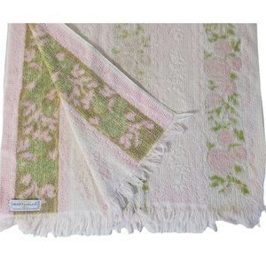 Vintage Cannon Monticello Bath Towel Pink Roses Green sculpted Fringe Decor